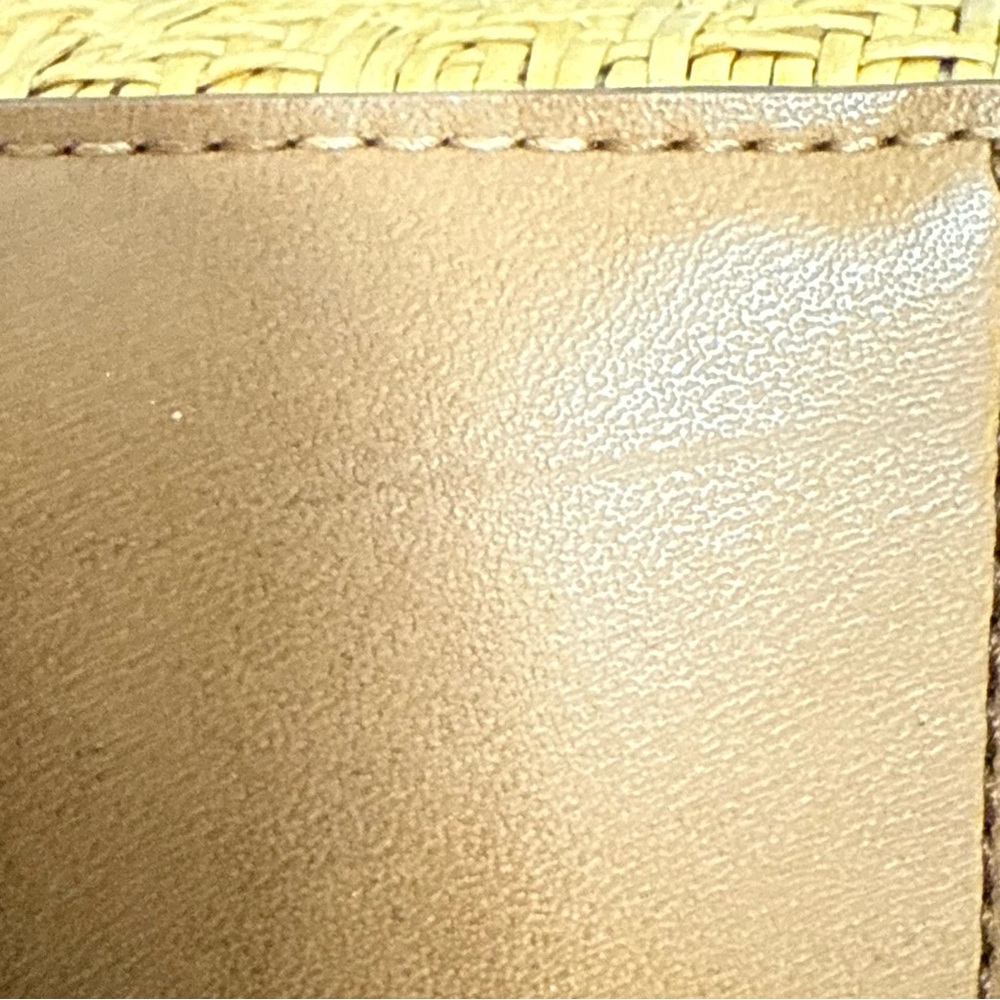Fossil Handbag Brown Leather with Woven Raffia Double Handles Lined Purse Y2K - Picture 10 of 14